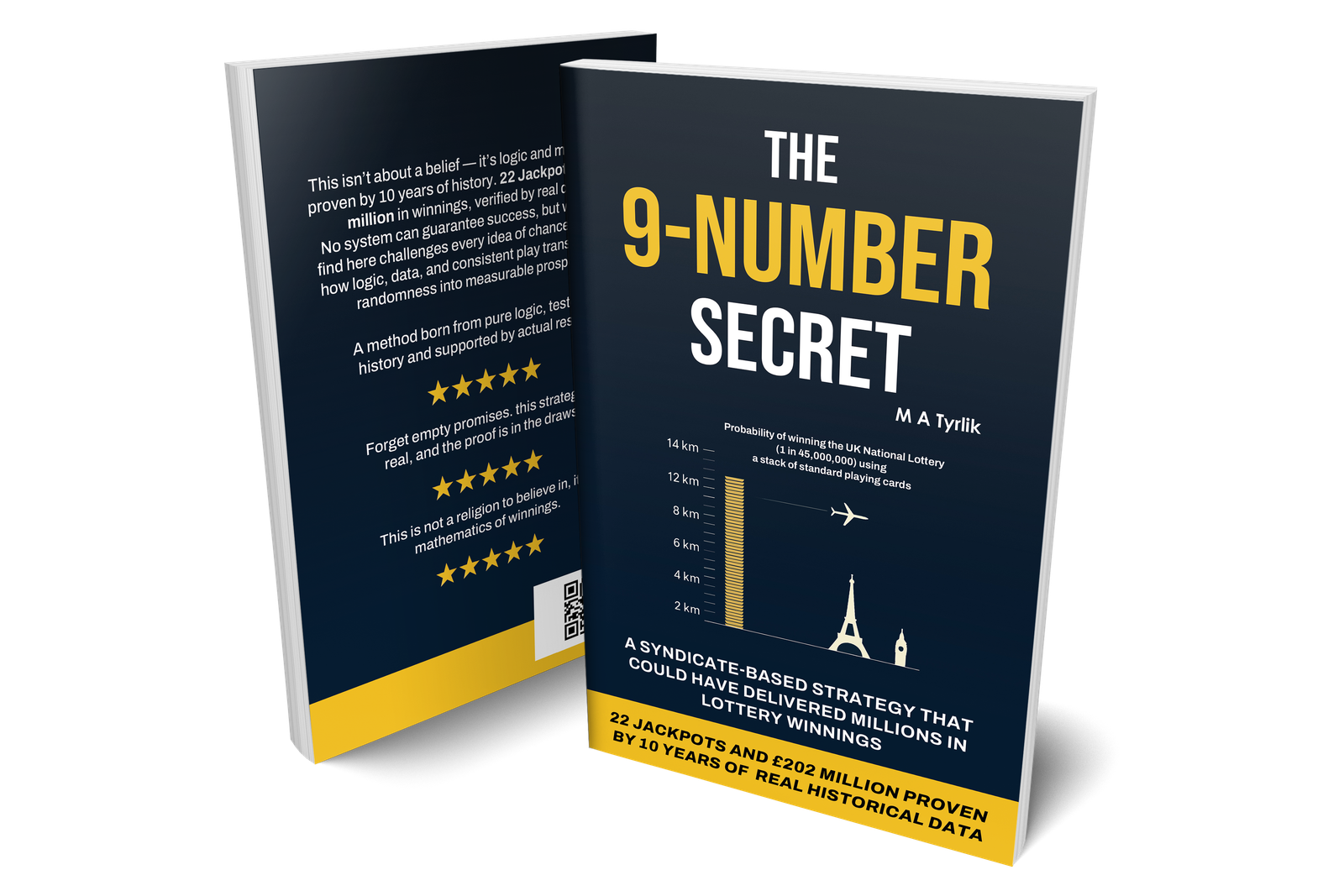 The 9-Number Secret by M A Tyrlik — published book shown with front and back covers